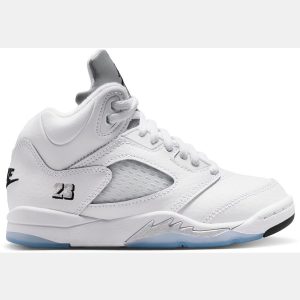 Air Jordan Kids' Preschool 5 Retro OG 'White and Metallic Silver' Basketball Shoes