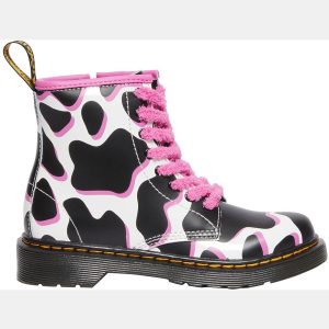 Dr. Martens Junior Cow Print Patent Lamper Boots