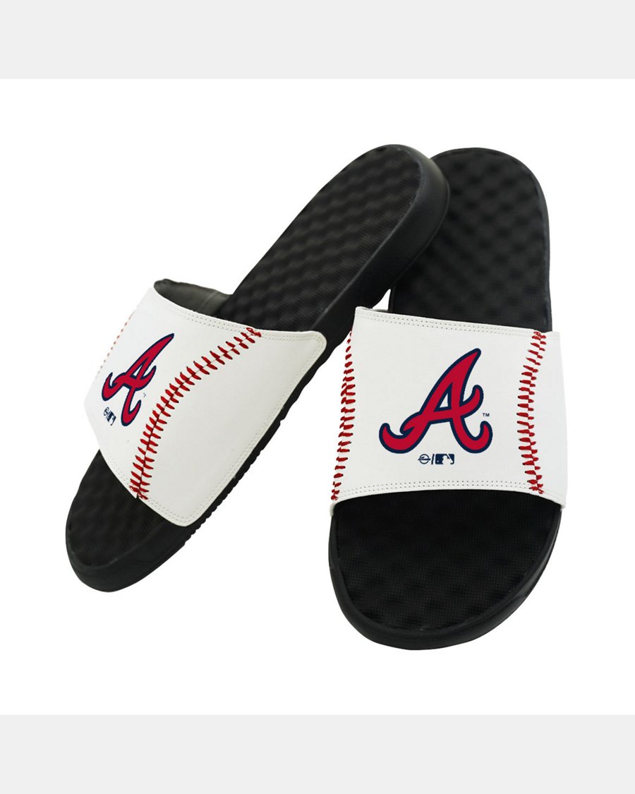 ISlide Atlanta Braves White/Black Baseball Stitch Slide Sandals