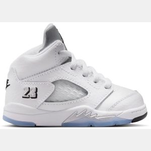 Air Jordan Toddler 5 Retro OG 'White and Metallic Silver' Basketball Shoes