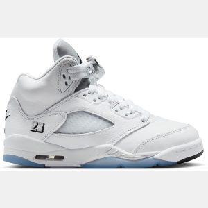 Air Jordan Kids' Grade School 5 Retro OG 'White and Metallic Silver' Basketball Shoes